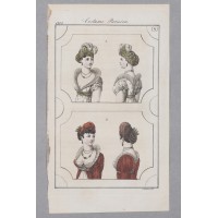 Nakrycia głowy ok 1805, w stylu Empire, z serii: Costume Parisien. Francja, 1805 r.